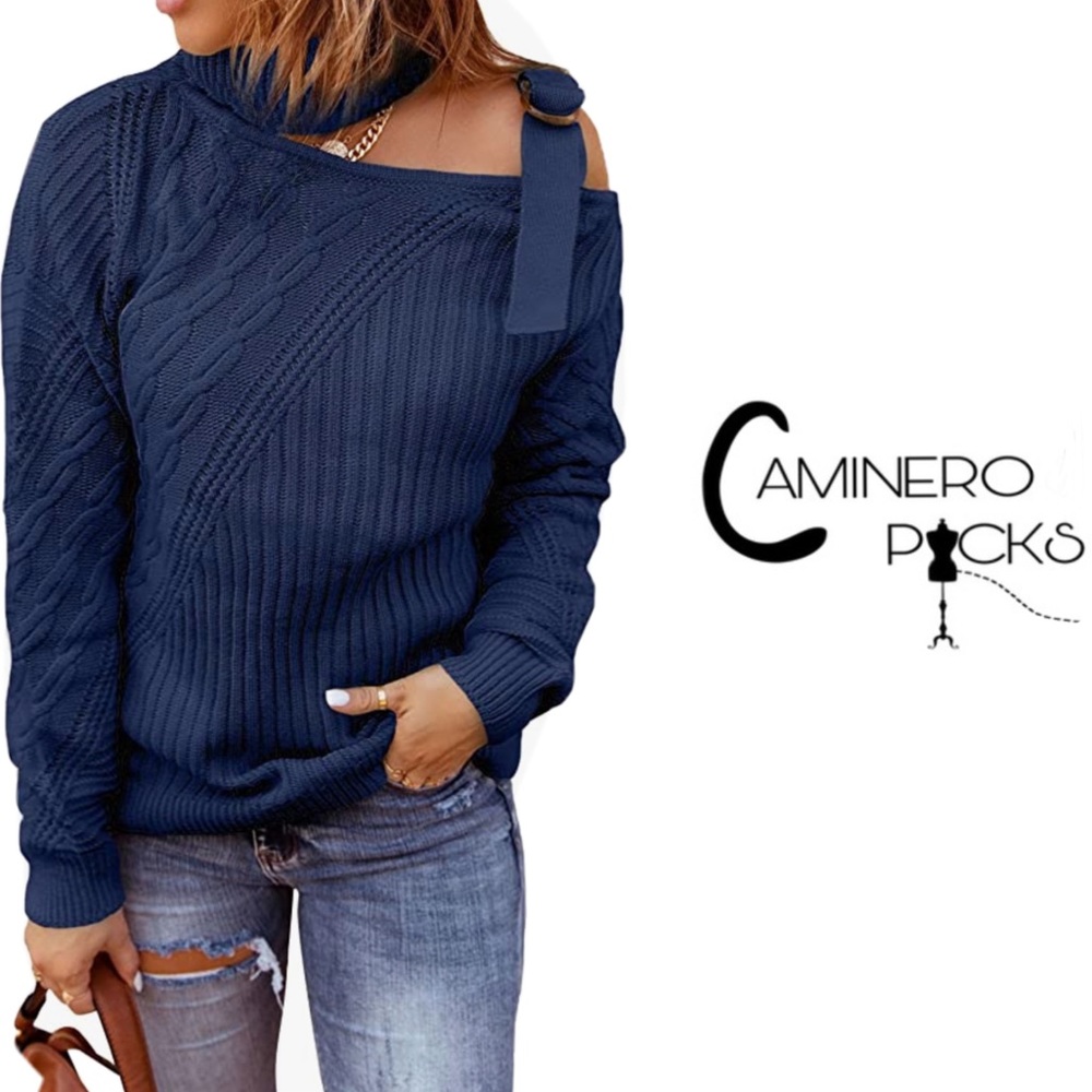 NWT Asymetrical cold shoulder turtle neck knit sweater top, with detail on strap